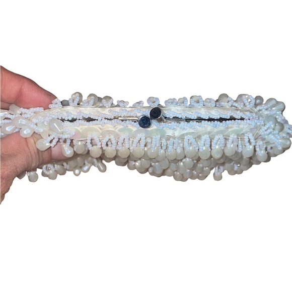 Iridescent White Clutch with Kiss-Lock Closure handmade Hong Kong 65 like new
